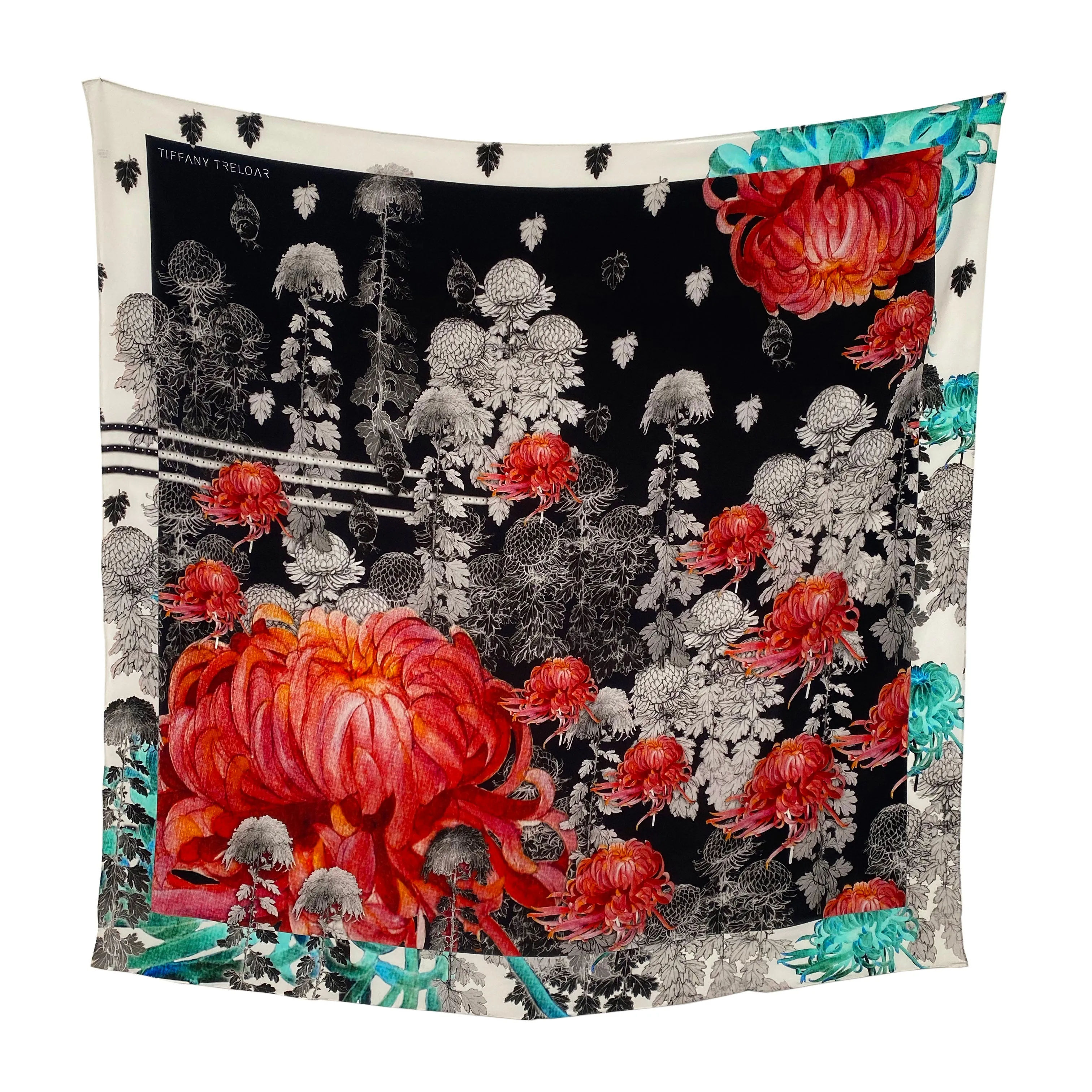 Black & White Dahlia Silk Scarf