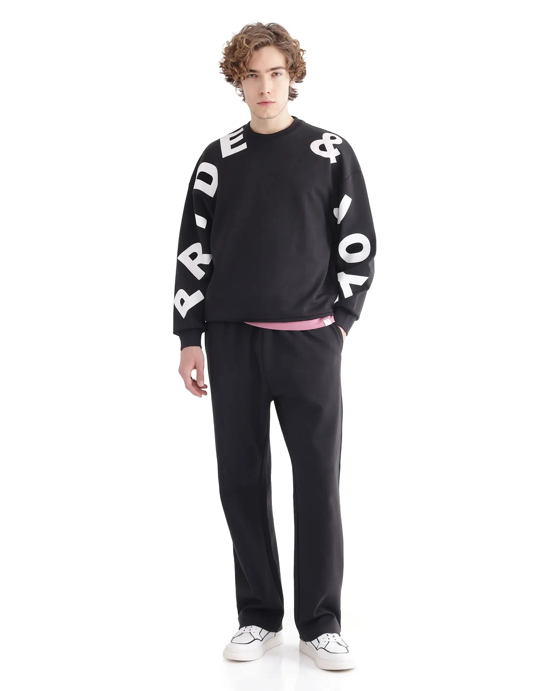 Rare Rabbit Men Ricot-B Black Printed Track Pant