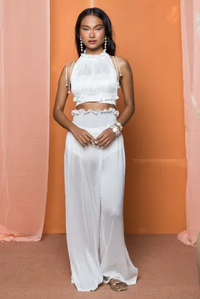 White Chinon Shirred Waist Pants