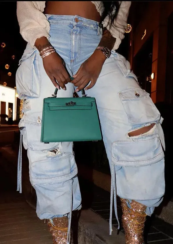 Women's Vintage Cargo Jeans Wide Leg Denim Pants
