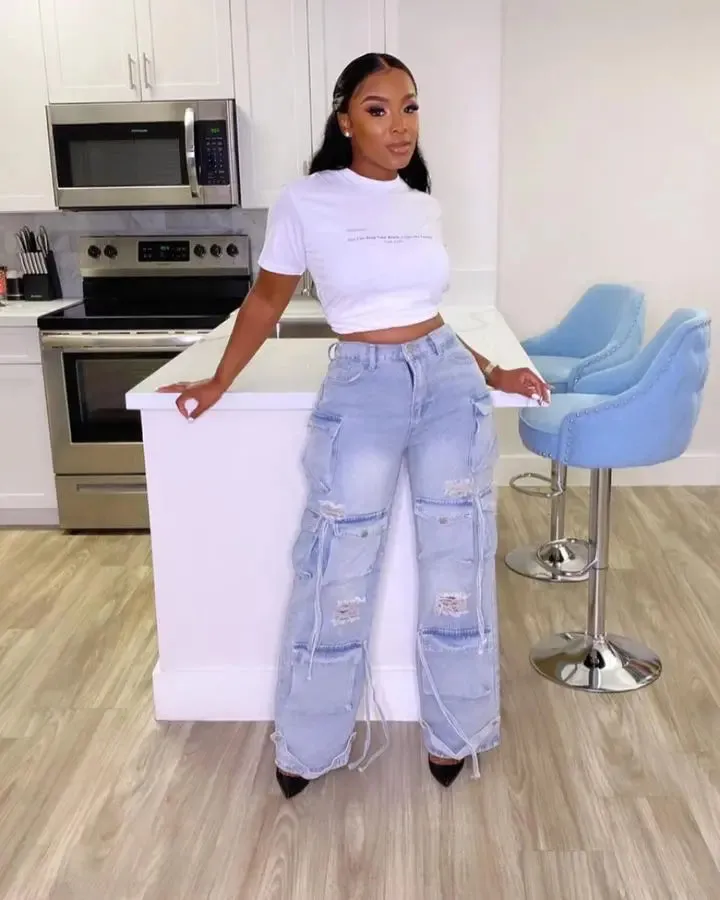 Women's Vintage Cargo Jeans Wide Leg Denim Pants