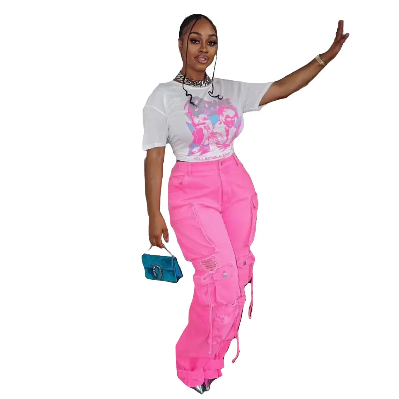 Women's Vintage Cargo Jeans Wide Leg Denim Pants