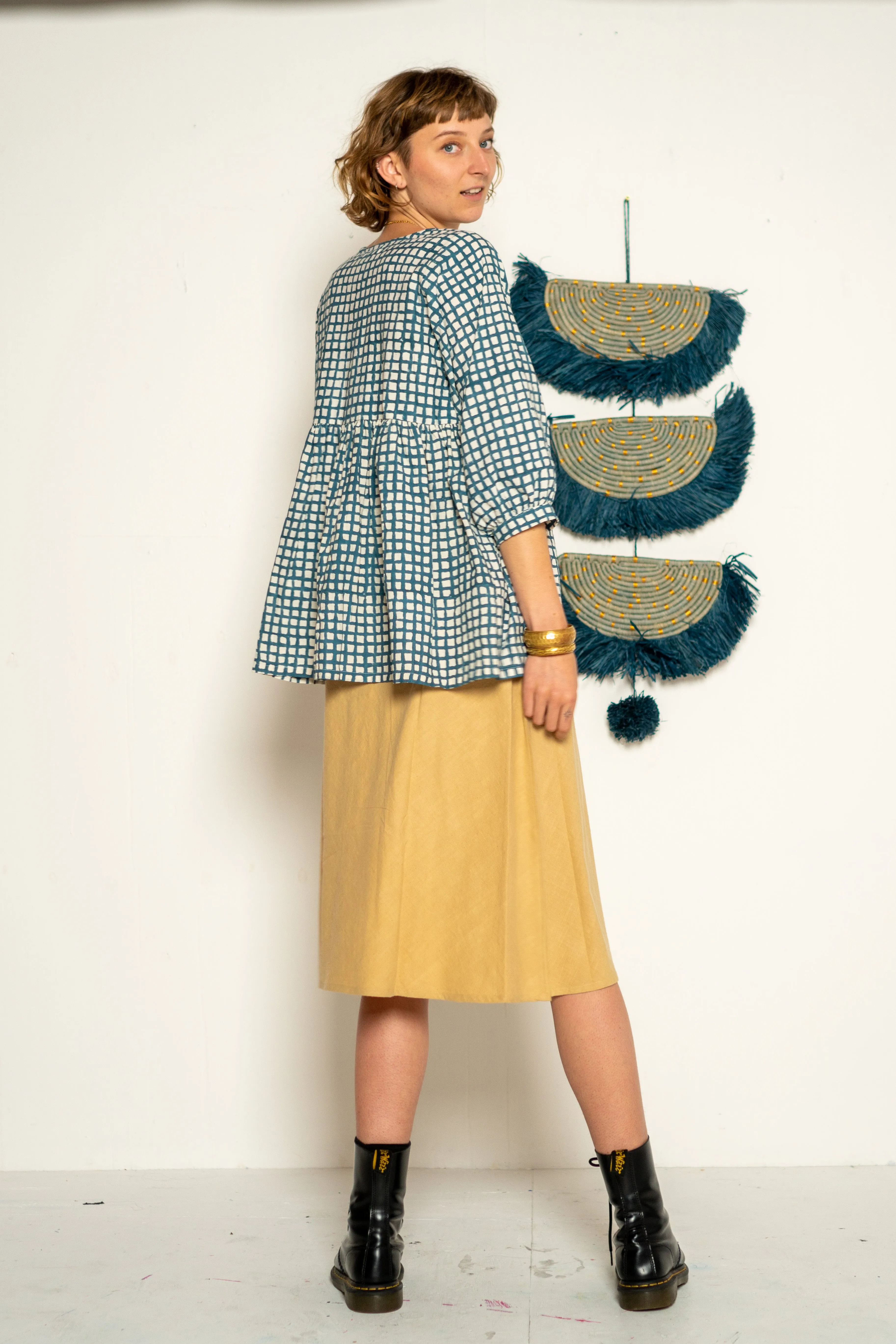 Yoke Shirt - Teal Waffle Print