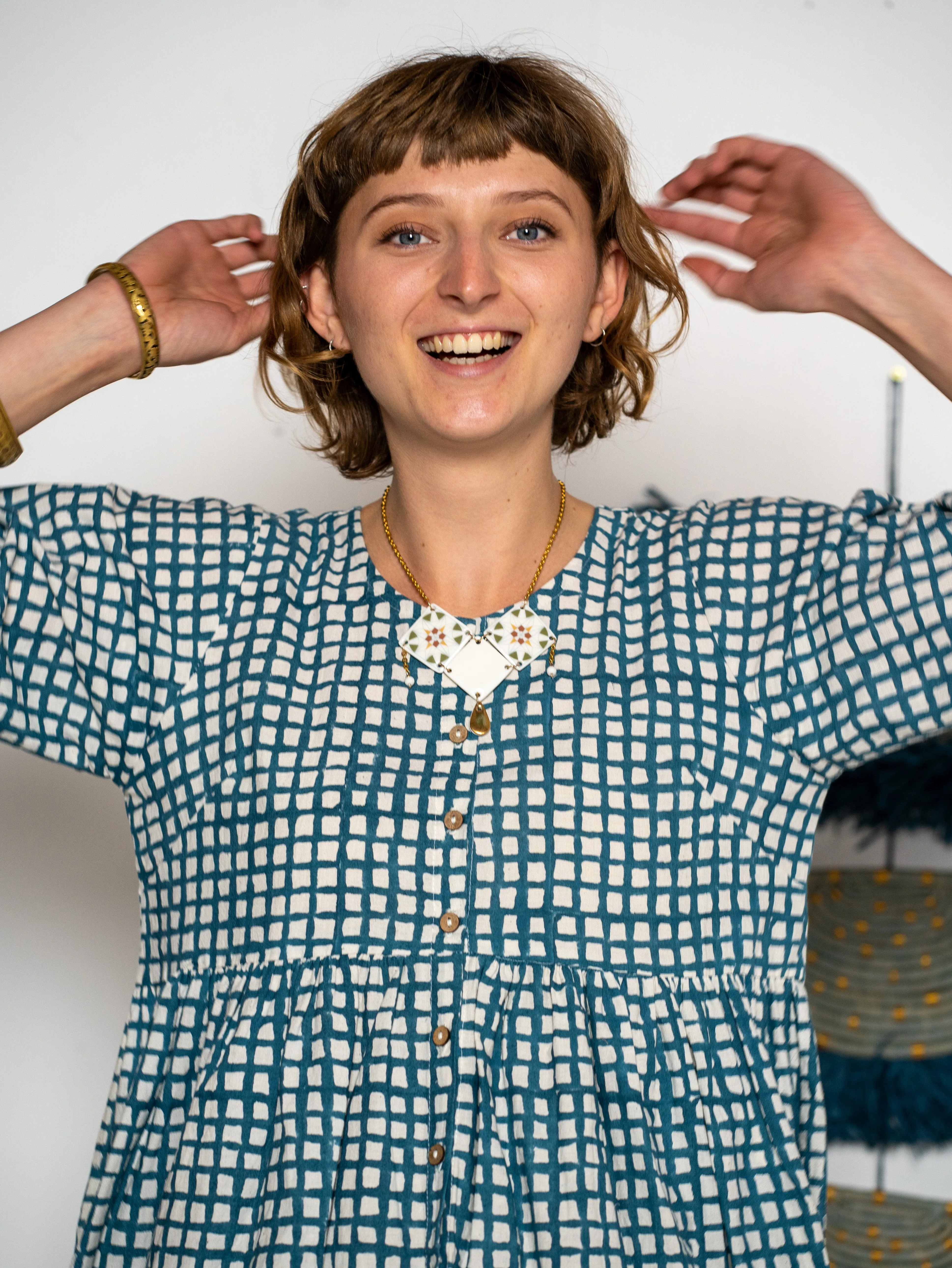 Yoke Shirt - Teal Waffle Print